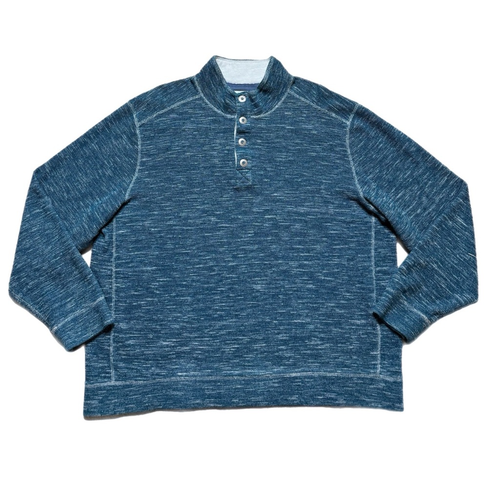 Tommy Bahama Men’s XL Relax Terry Aqua Blue 1/4 Snap Button Pullover